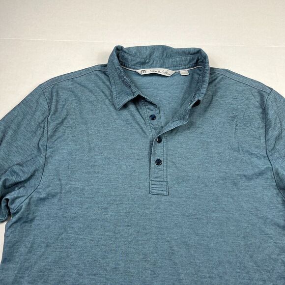 Travis Mathew Mens Polo Shirt Blue Stretch Short Sleeve Performance Top LARGE - Picture 3 of 11